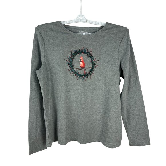 Croft & Barrow Classic Tee XL Cardinal Wreath Gray Long Sleeve Womens Shirt - Picture 1 of 6